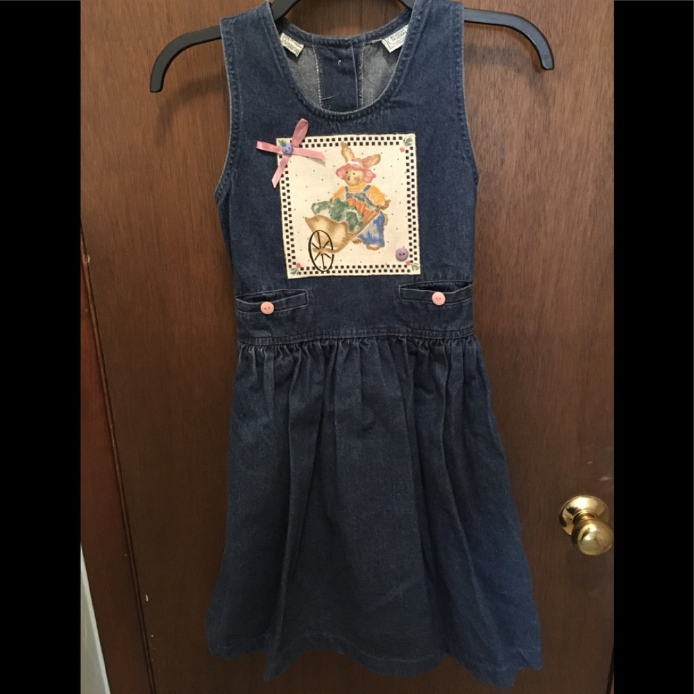 Upcycled Girl’s Denim Bunny Dress Jumper Size 8
